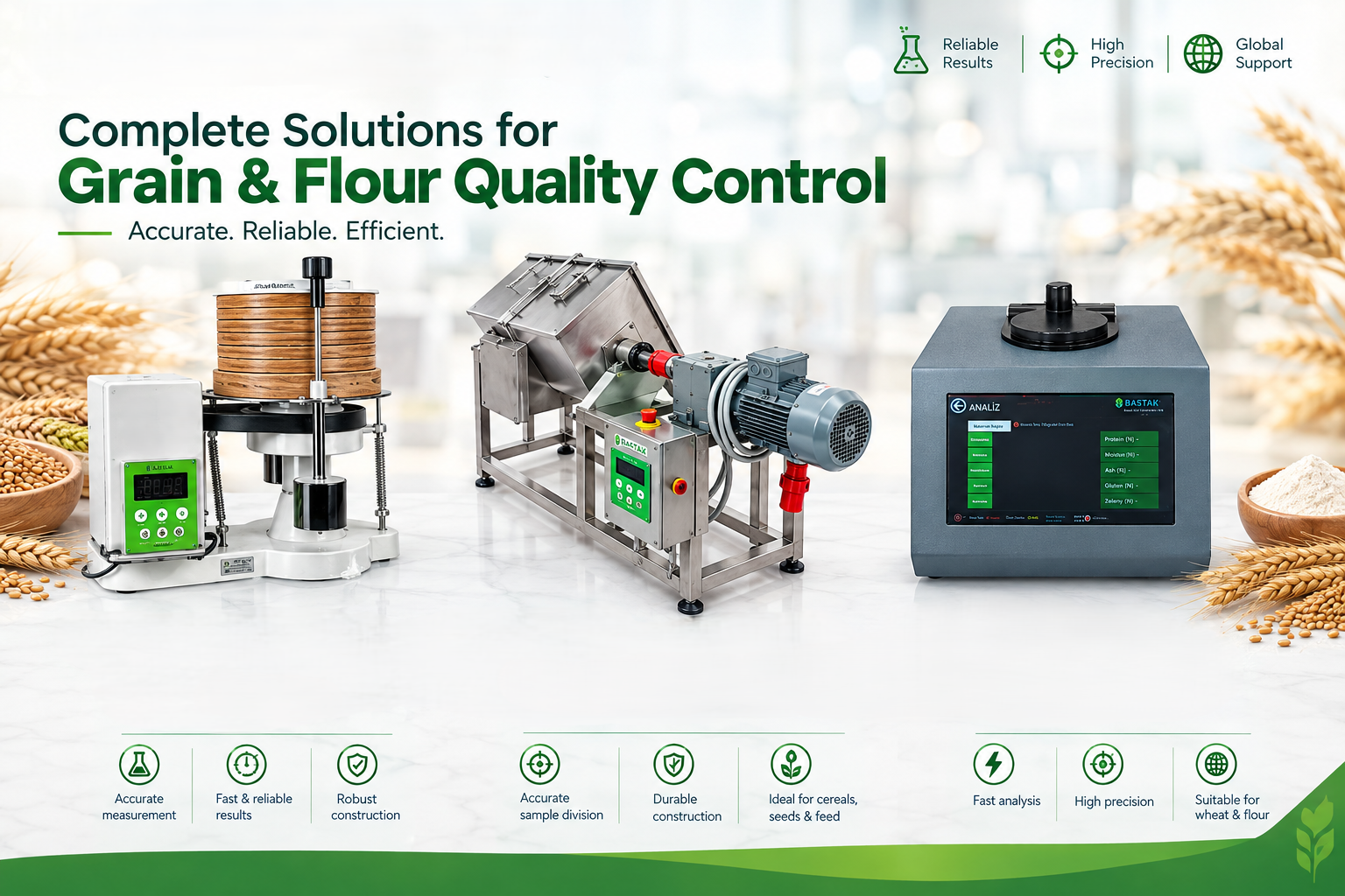 Bastak feed quality control instruments including NIR analyser, sieve shaker and pellet durability tester